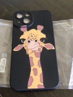 iPhone 14 Black Phone Case with Giraffe Graphic - Unbranded